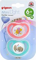 Pigeon Пустышка Baby Minilight Эскимо/слоники, размер М, с 6 месяцев, 2 штуки					