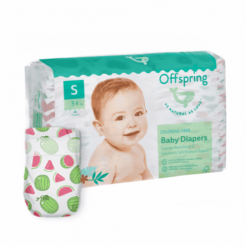 Offspring Подгузники, S 3-6 кг. 48 штук / расцветка Арбузы